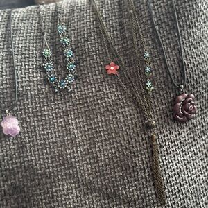 All four bundle Floral Pendant Necklace in Plum Purple - Unbranded